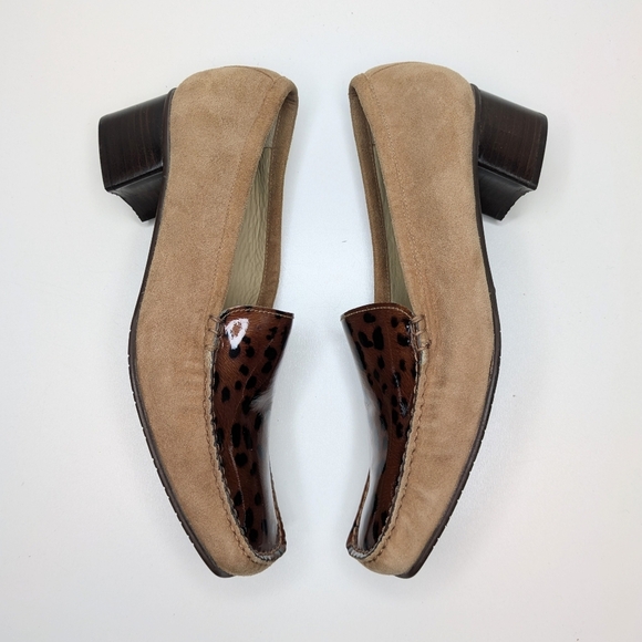Stuart Weitzman Tan Suede Leather Low Heeled Loafers Animal Print Size 8.5 - Picture 2 of 7